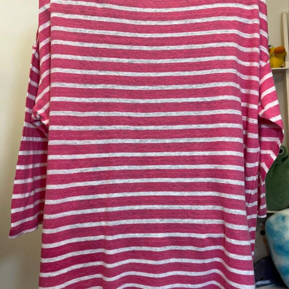 Talbots Woman Pink and White Striped 100 Percent Linen Top Size X - Picture 2 of 6